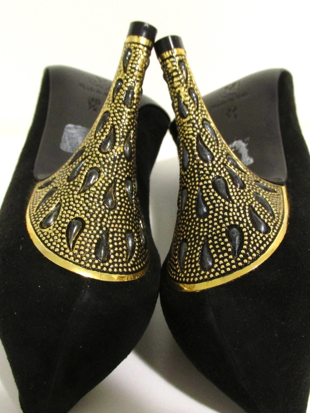 VTG Bruno Magli Black&Gold Evening Pumps, Size 36.5